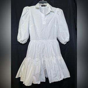 Balboa Woman’s SMALL Shirt Dress Drop Waist Ruffle Tiers Collared Puff Sleeves